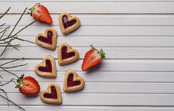 Berries, cookies, strawberry, dessert, wood, jam, cookies, strawberries