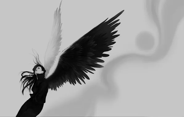 Girl, black, wings