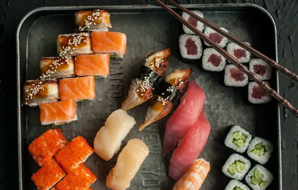 Sticks, figure, delicious, rolls, salmon