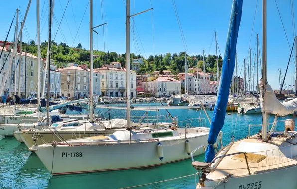 Picture building, home, boats, Piran, Slovenia, Slovenia, The Adriatic sea, Piran