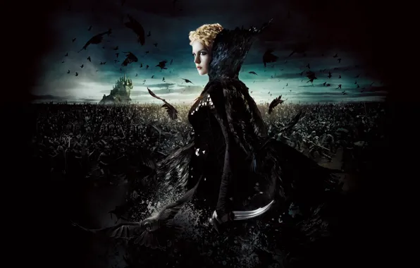 Army, crows, dagger, battle, Queen, Charlize Theron, Snow White And The HuntsMan