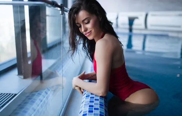 Girl, glass, sexy, ass, wet, long hair, legs, water