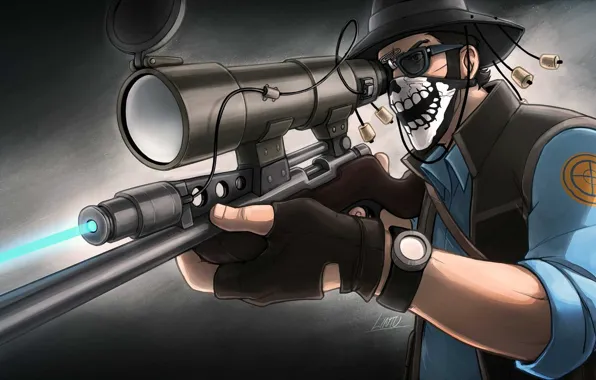 Hat, glasses, sniper, sight, rifle, shawl, team fortress 2, sniper