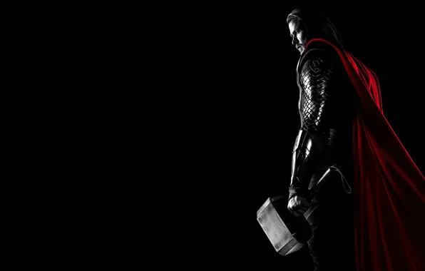 Fiction, armor, hammer, black background, red, Cape, comic, Thor