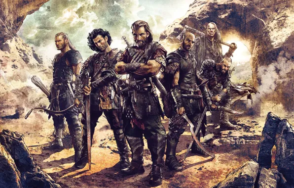 Bow, art, swords, arrows, warriors, men, squad