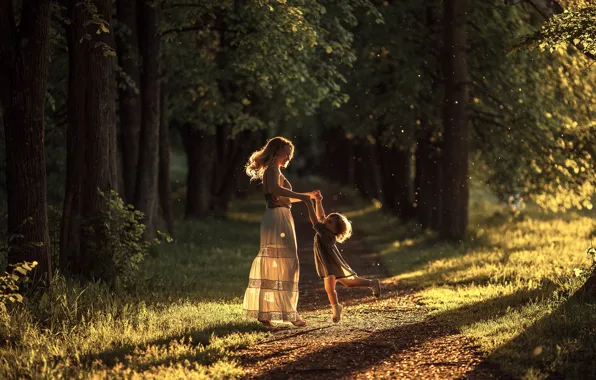 Forest, mood, woman, child, dance, girl, schate, motherhood
