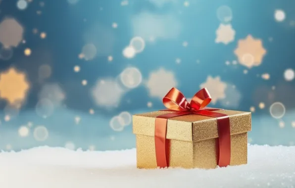 Winter, snow, snowflakes, red, box, gift, Shine, Christmas