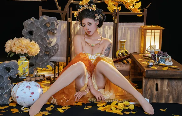Picture cute girl, asian girls, sitting, spread her legs, cute girl, asian, model, pose