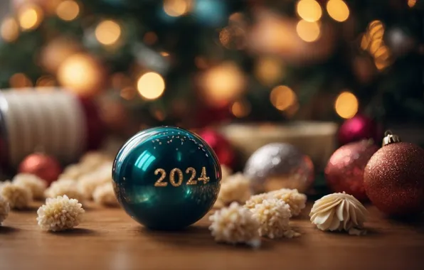 Balls, lights, Shine, ball, Christmas, figures, New year, date