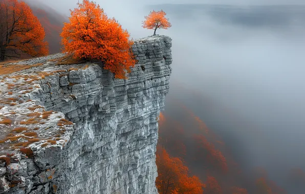 Fog, Trees, Rock, Digital art, AI art, The Art of Artificial Intelligence, Neural network