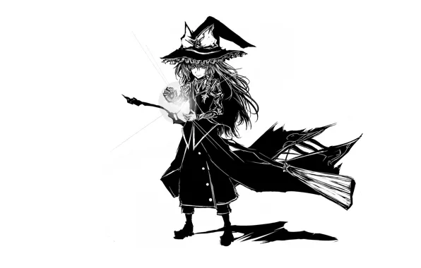 Picture spell, broom, art, witch, shaggy, Touhou Project, Marisa Kirisame, black magic