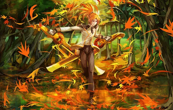 Picture girl, orange, leaf, blades