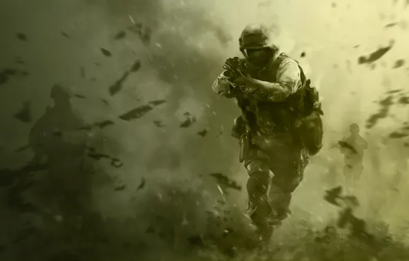 Picture weapons, soldiers, call of duty, green background, special forces, cod, modern warfare