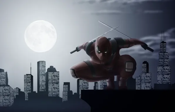 The city, the moon, swords, Deadpool, Deadpool
