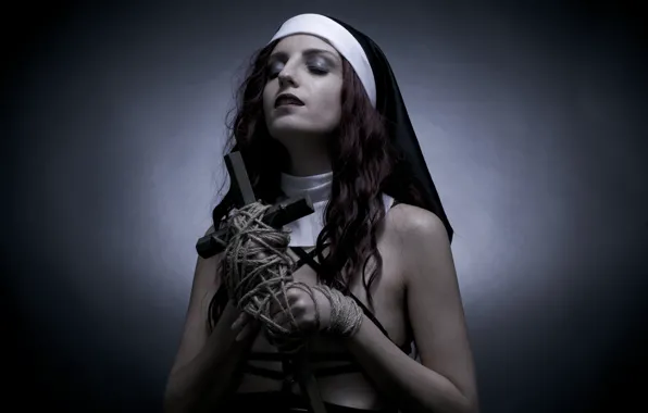 Girl, background, cross