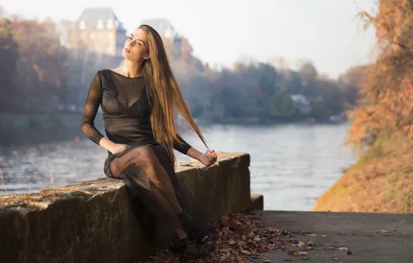 Autumn, face, river, model, hair, dress, Federica