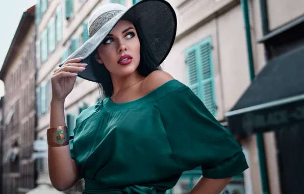 Pose, street, model, portrait, home, hat, makeup, dress