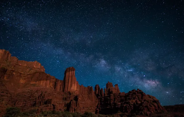 Space, stars, line, hills, mystery, The Milky Way, Utah, United States