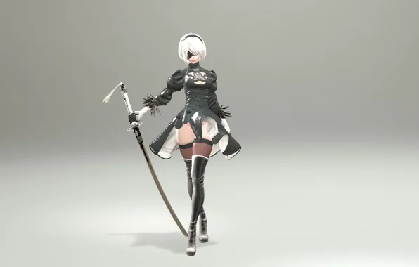 Picture girl, weapons, sword, Nier Automata, anime girls, Type B, Yorha No2