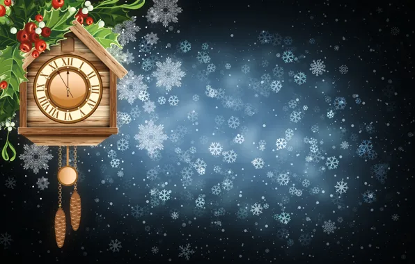 Winter, Minimalism, Snow, Time, Watch, Christmas, Snowflakes, Background