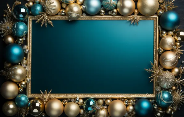 Decoration, the dark background, balls, frame, New Year, Christmas, golden, new year