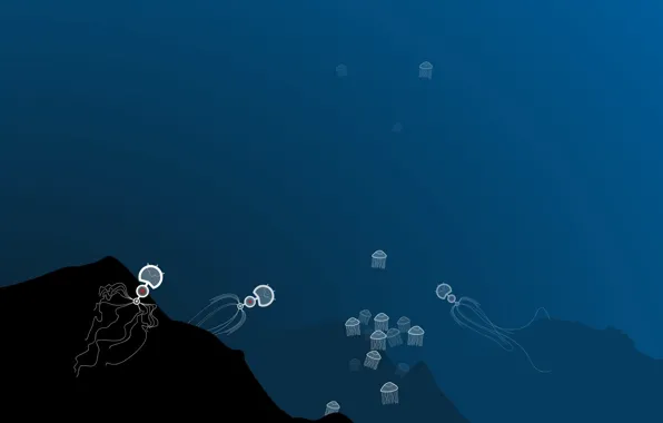 Picture blue, minimalism, Vector, jellyfish