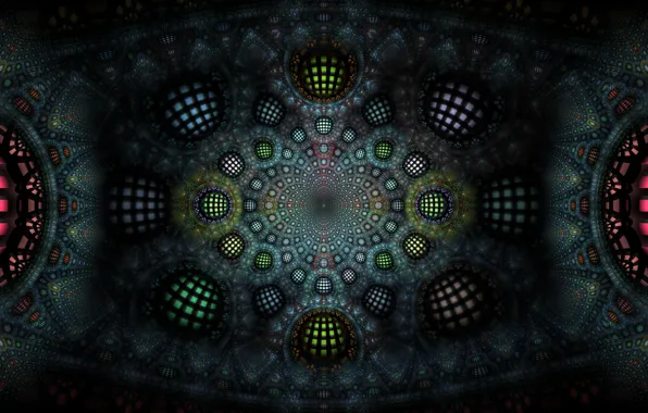 Circles, abstraction, the dark background, pattern, graphics, squares, fractal, geometry