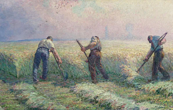 Field, landscape, picture, genre, Henri Lebacq, The Mowers in the Outskirts of Lagny, mowers