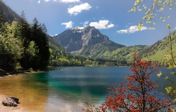 Mountains, lake, Austria, Ebensee