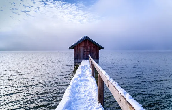 Picture winter, sea, bridge, morning