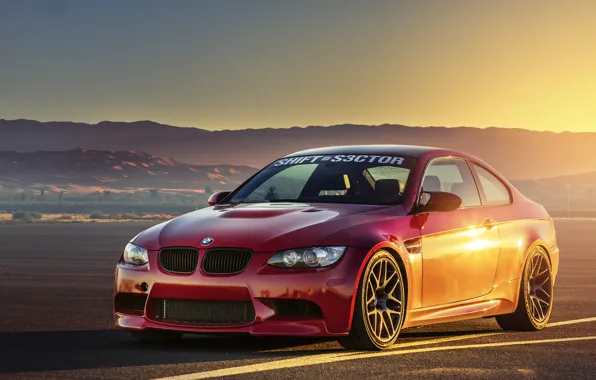 Sunset, BMW, BMW, red, red, front, E92, runway