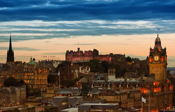 Picture lights, the evening, twilight, Edinburgh
