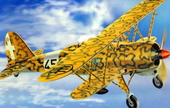 Picture war, art, airplane, painting, aviation, biplane, Fiat CR.42 Falco