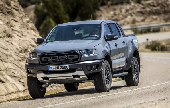 Road, asphalt, mountains, grey, Ford, slope, Raptor, pickup