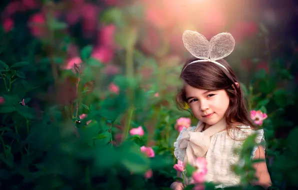 Flowers, girl, ears, child photography, Garden Flower