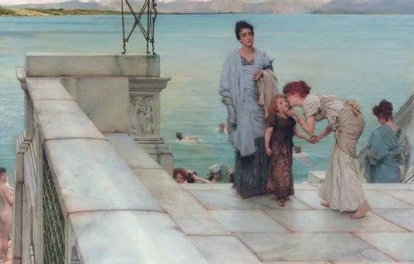 Picture Kiss, 1891, Lawrence Alma-Tadema, Lawrence Alma-Tadema, British painter, British painter, oil on canvas, A kiss