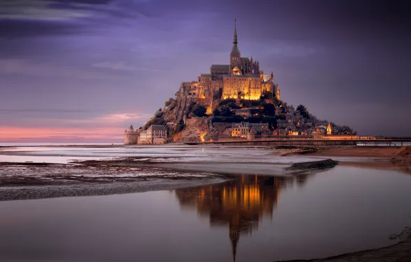 Picture rock, reflection, France, Bay, fortress, France, Normandy, Normandy