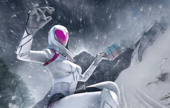 Winter, girl, snow, speed, slope, the suit, helmet, PlayerUnknown's Battlegrounds