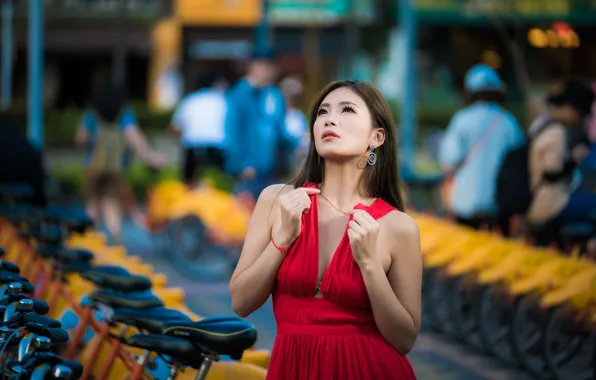 Picture sexy, dress, Asian, bikes, bokeh