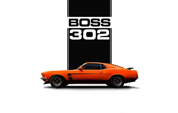 Picture car, machine, auto, orange, Mustang, minimalism, art, Ford Mustang