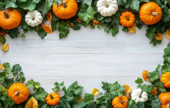 Autumn, leaves, Board, texture, frame, pumpkin, Halloween, Halloween