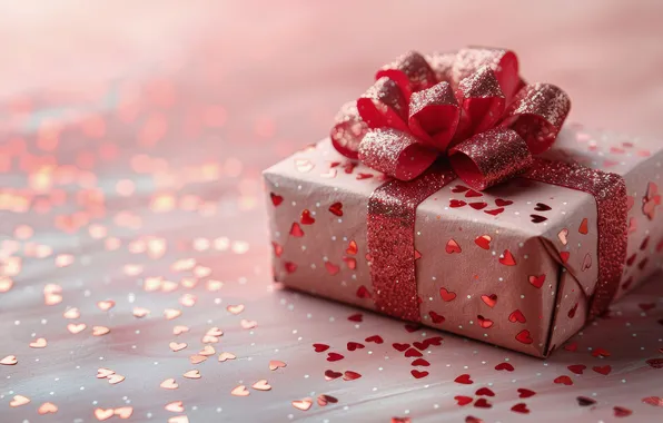 Holiday, box, gift, Shine, heart, sequins, hearts, bow