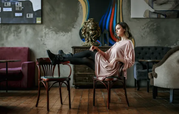 Picture wall, woman, model, Irina, room, interior, Irina, sofa