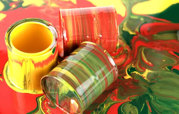 Picture color, red, yellow, bright, paint, jars, green, Paint