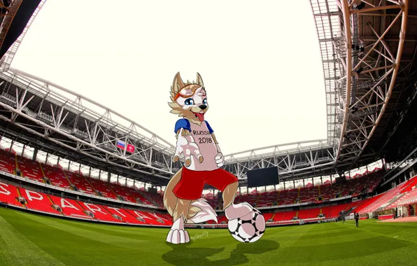 Picture Field, The ball, Sport, Football, Wolf, Russia, Art, 2018