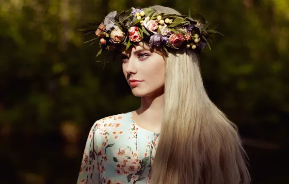 Girl, light, flowers, hair, blouse