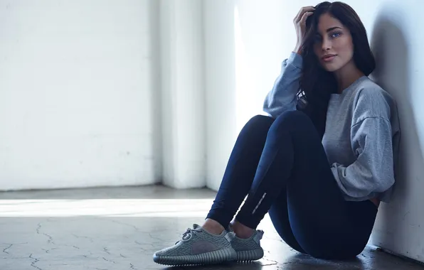Picture girl, beautiful, model, leggings, long-haired, sneakers