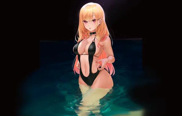 Girl, hot, wet, boobs, sexy girl, anime, water, figure