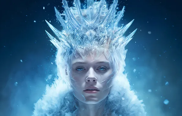 Winter, look, girl, snow, nature, portrait, ice, crown