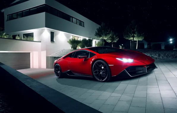 Picture night, red, Villa, Lamborghini, Lamborghini, Novitec, Lamborghini Huracan, check out